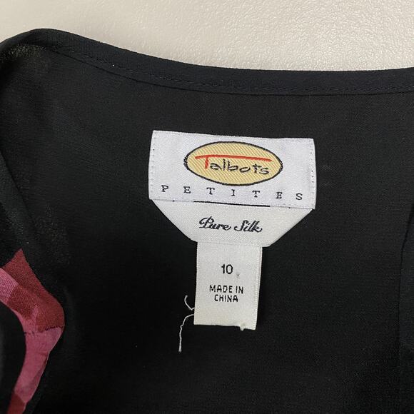 VTG Talbots Petites Pure Silk Dress 10P Black Dark Floral Sheath Whimsigoth 90S - Picture 9 of 13